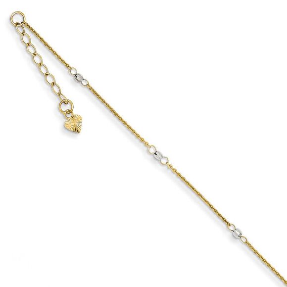 14k Two-Tone Gold Cable and Mirror Bead Chain Anklet, 9-10 Inch - Picture 1 of 4